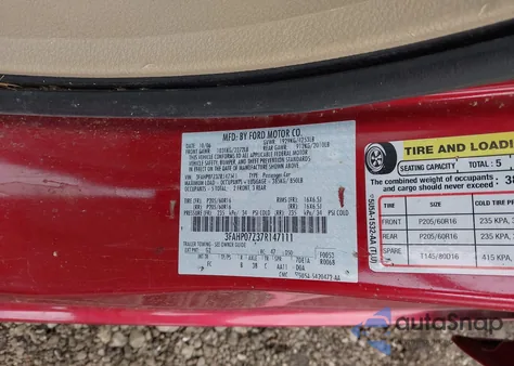 2007 Ford Fusion из США, поврежденный, VIN 3FAHP072374147111